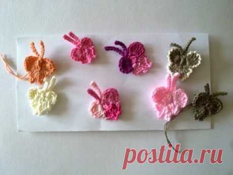 Мини бабочка крючком. ( Mini butterfly crochet.)