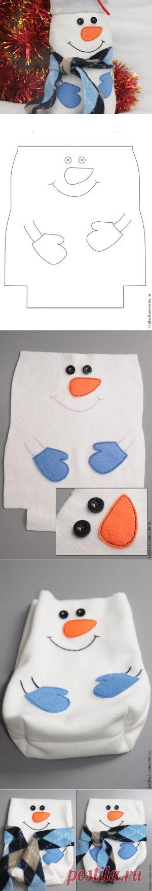 "Новогодний снеговик-мешочек для сладостей" | Самоделкино