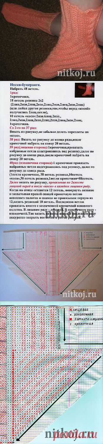 Вязаные носки бумеранг » Ниткой - вязаные вещи для вашего дома, вязание крючком, вязание спицами, схемы вязания