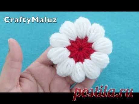(CROCHET TUTORIAL) FLOR TEJIDA EN PUNTO PUFF | flor a crochet en punto puff