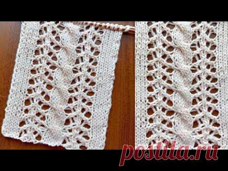 Ажурная коса спицами + схема. Knitting an openwork braid + scheme.