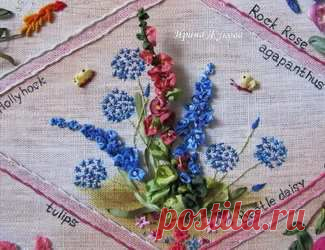 Мастера рукоделия - рукоделие для дома. Бесплатные мастер-классы, фото и видео уроки - Мастер-класс по вышивке лентами: Панно "Цветы в ретро". Мальва и дельфиниум
