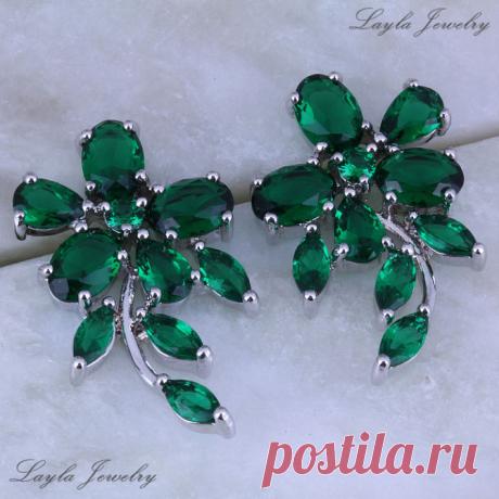 earring stud Picture - More Detailed Picture about New Design Vintage Leaf Shaped Green Emerald Silver / 18K Gold Plated Stud Earrings for Womens J0069 Free Shipping &amp; Jewelry Bag Picture in Stud Earrings from Layla Jewelry | Aliexpress.com | Alibaba Group