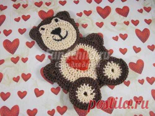 Вязаная аппликация крючком для детской одежды. Мишка. Мастер-класс с пошаговыми фото