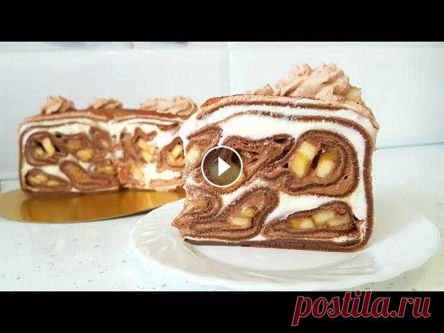 Блинный Торт с Бананами и Кремом Пломбир // Crepe cake with Chocolate crepes and Bananas Вкуснейший блинный торт! Вкус подтаявшего мороженного с шоколадными блинами и бананами – это наслаждение. Рецепт шоколадных блинов. Самый вкусны...