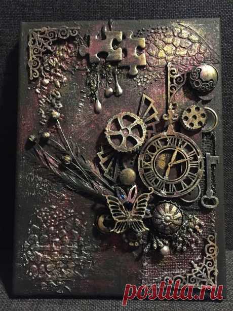 Steampunk mixed media art on canvas