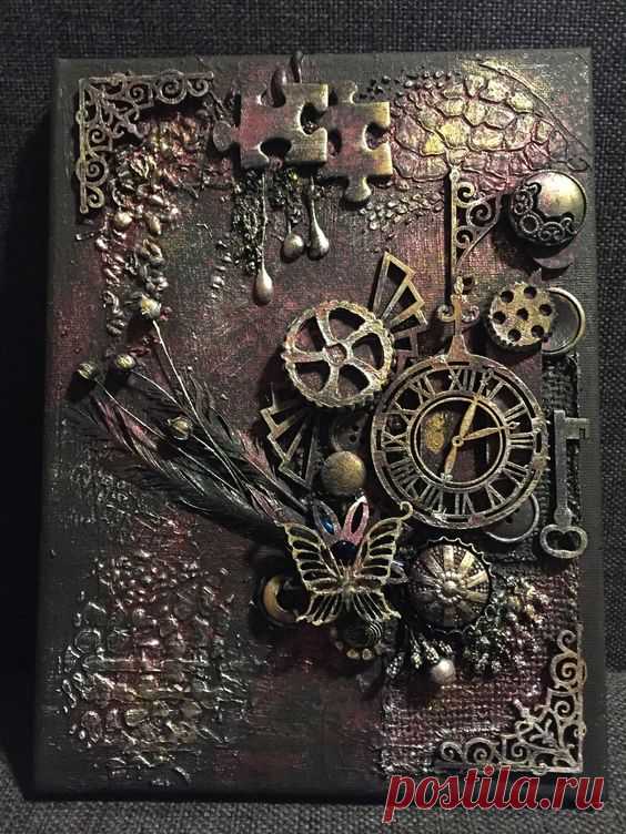Steampunk mixed media art on canvas