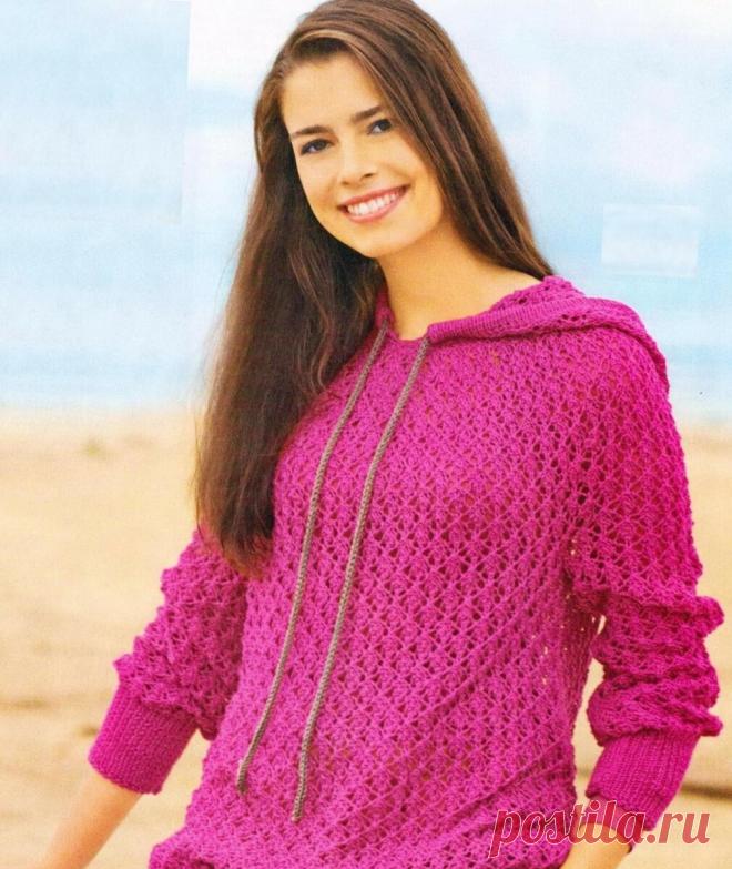 Симпатичные пуловеры с капюшоном спицами. Модная вязаная двойка - толстовка и брюки. | Ирина СНежная & Вязание | Яндекс Дзен