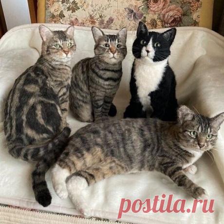 ​Невероятные кошки в технике валяния из шерсти: идеи для творческого вдохновения