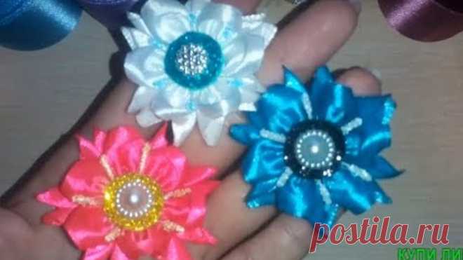 маленькие цветочки из атласной лентыサテンリボンの花\ satin ribbons МК bloemen van kanzachi linten DIY