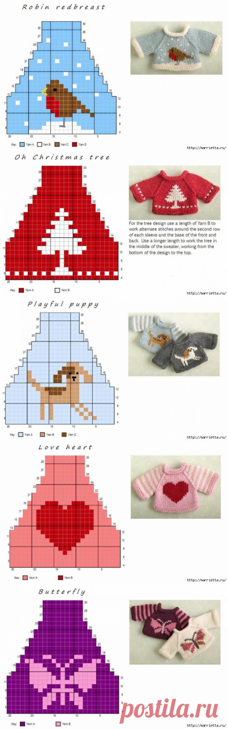 Вязание спицами свитеров для кукол. Схемы вязания.