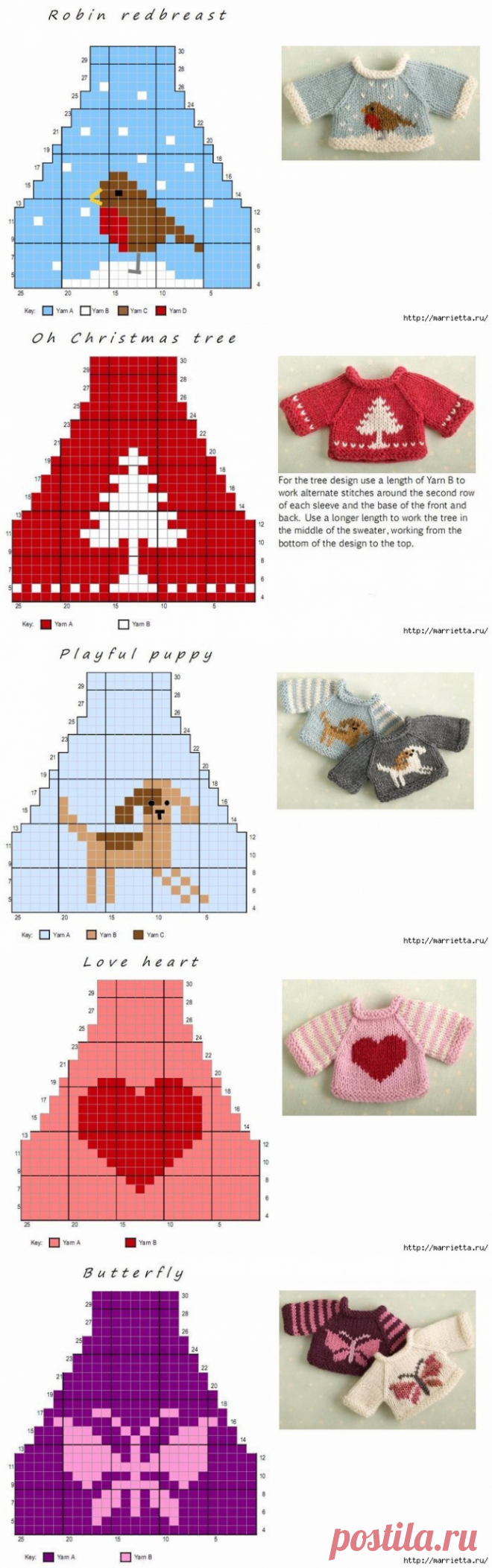 Вязание спицами свитеров для кукол. Схемы вязания.