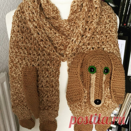 Dachshund Scarf Crochet Pattern With Tutorials Instant | Etsy $5.00

Finished size: 5-1/2&quot; X 58&quot; (not including legs) or 5-1/4&quot; X 40&quot; (not including legs)

You will need to know how to:
Single Crochet
Half Double Crochet
Double Crochet
Crochet in Rounds
