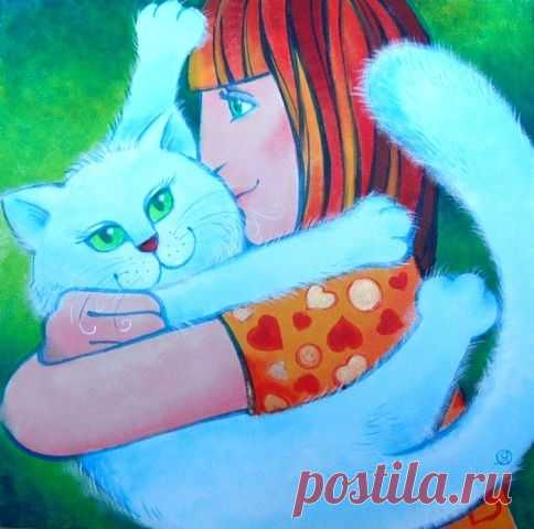 Кошка чудесно поет у огня...Белорусская художница Ольга Якубовская