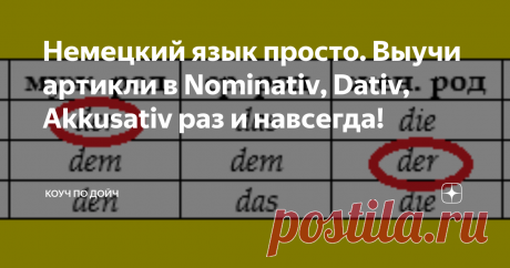 Немецкий язык просто. Выучи артикли в Nominativ, Dativ, Akkusativ раз и навсегда! Объяснение закономерностей, тренировка памяти, оригинальная шпаргалка.