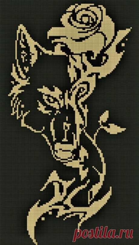 Wolf and Rose Monochrome Cross Stitch Pattern Black and White | Etsy