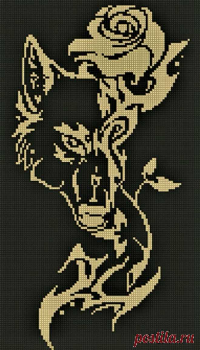 Wolf and Rose Monochrome Cross Stitch Pattern Black and White | Etsy