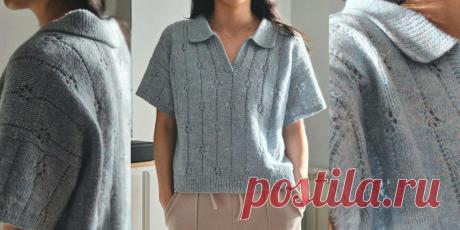 Женское поло спицами с ажурным узором Cloudy Summer Top