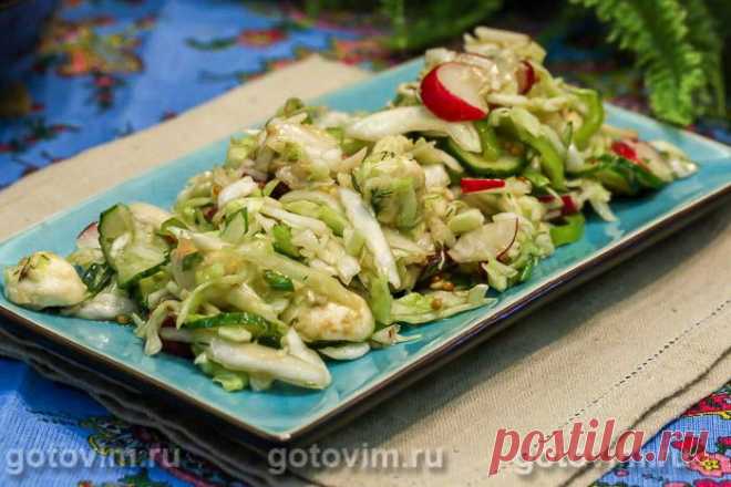 Салат из молодой капусты с огурцом, редисом и сыром моцарелла. Рецепт с фото / Готовим.РУ