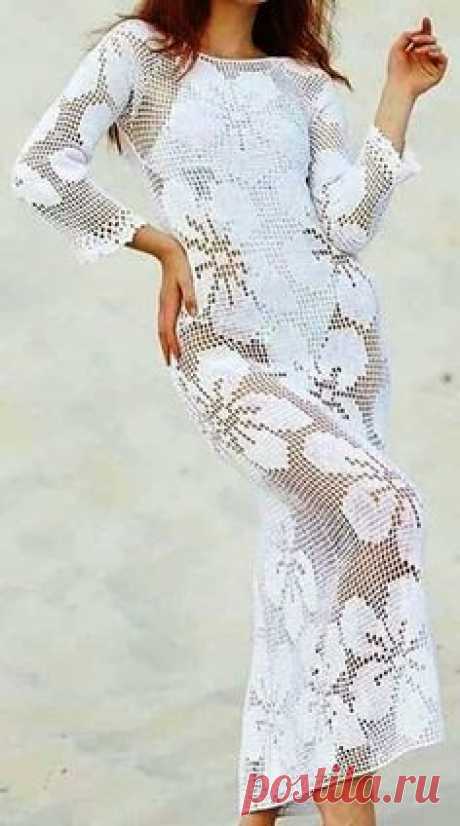 Платье в технике филейного вязания