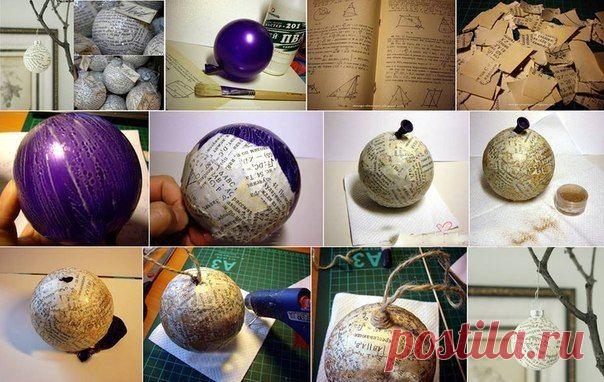 Декор шара с помощью газеты - Новогодние поделки