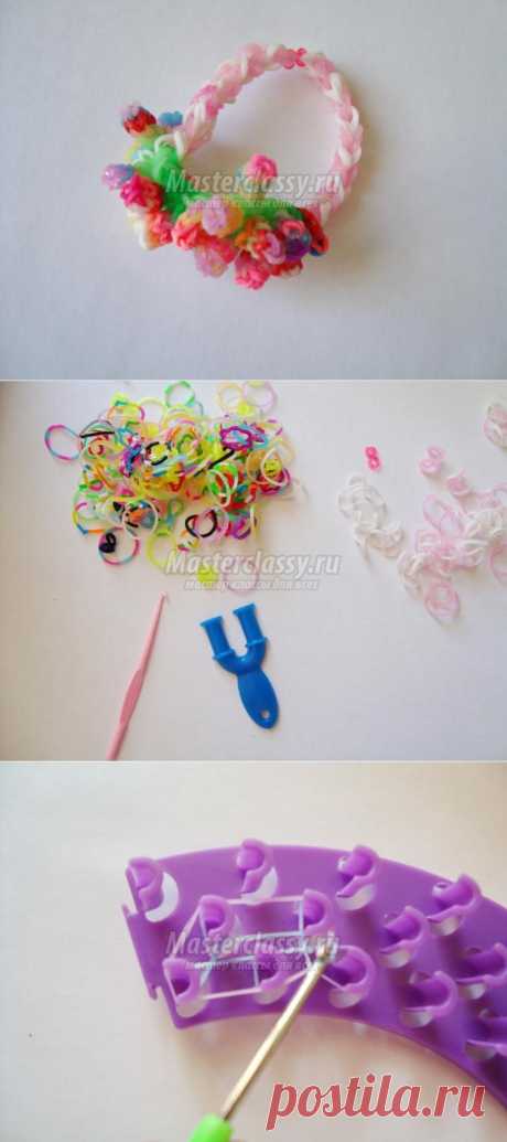 Браслет из резинок с бубенцами на станке и рогатке. Мастер-класс