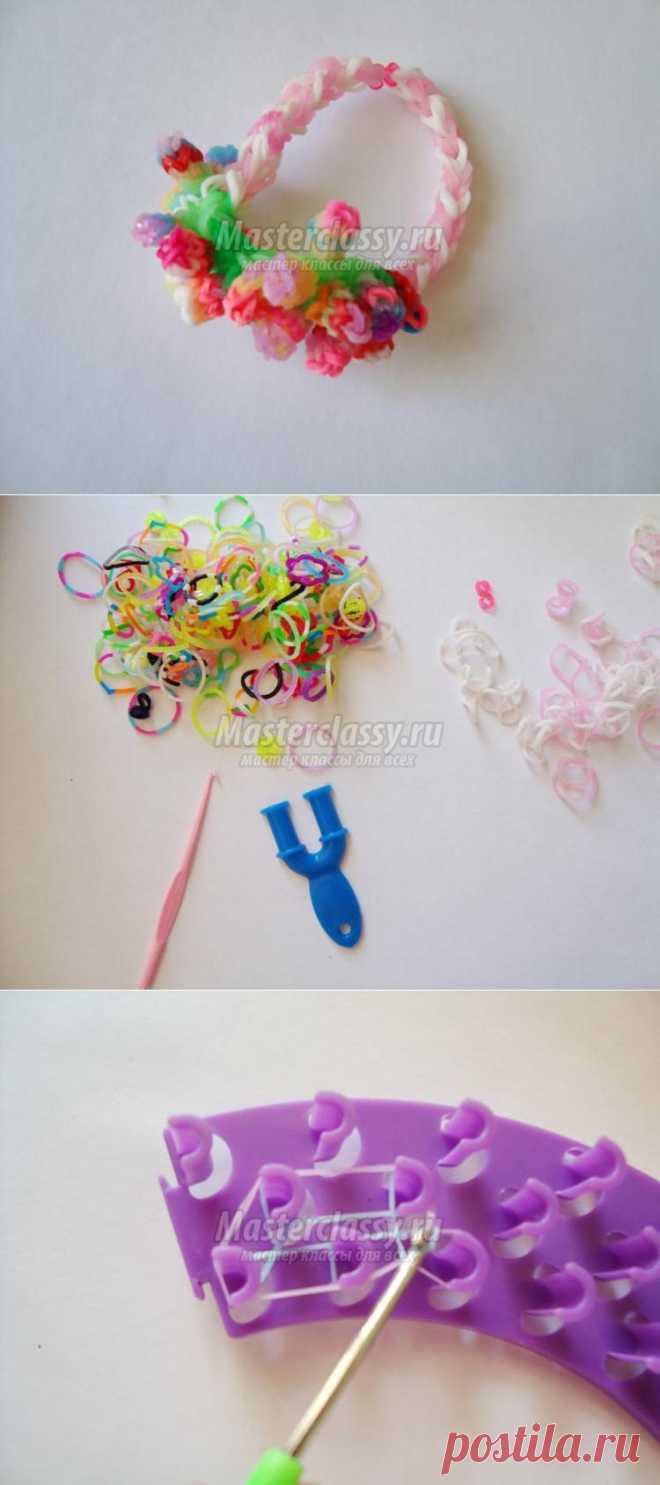 Браслет из резинок с бубенцами на станке и рогатке. Мастер-класс