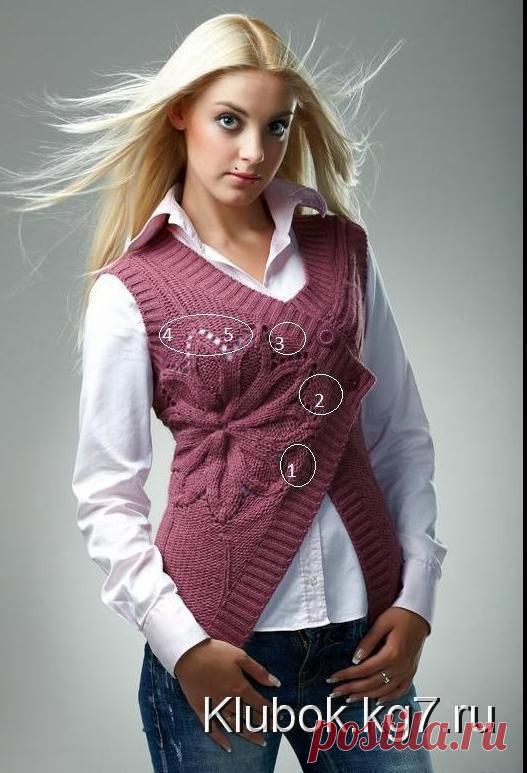 Оригинальный жилет спицами | Клубок