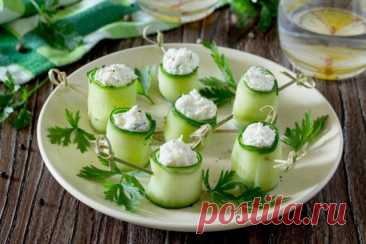 Рулетики из огурцов с творогом — Домашняя кулинария