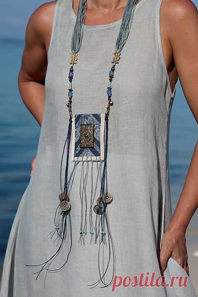 pale blue linen gauze loose fit tunic with a white harem pants ( sarouel) -:- AMALTHEE -:- n° 3297
