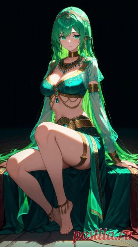 Волшебница с зелеными волосами в арабском стиле и таинственной атмосферой. Нейронная сеть QWEN - Qwen Images примеры промтов - Форум ИИ о нейросетях - Yes Ai