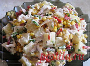 Салат с курицей и ананасом. | Рецепты вкусно