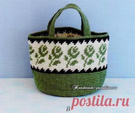 Сумочки крючком жаккардом с розами - Handmade-Paradise Сумочки крючком жаккардом с розами. Схемы вязания крючком двух очень симпатичных сумочек с цветочным жаккардом.