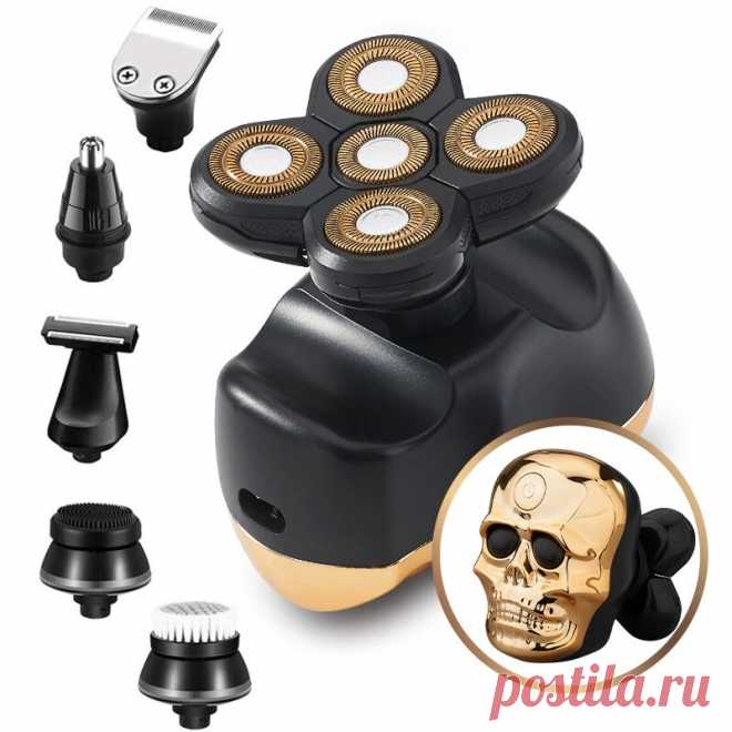 Resuxi 6 in 1 multifunctional grooming razor usb rechargeable electric shaver skull design five floating heads Sale - Banggood.com