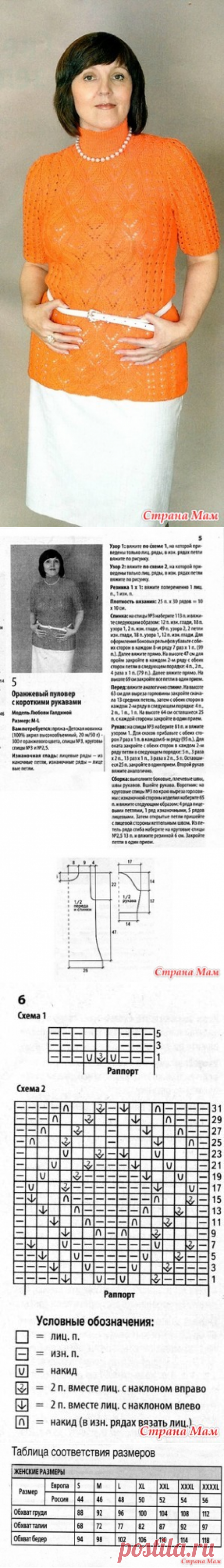Брызги солнца. Пуловер с короткими рукавами. Спицы. - ВЯЗАНАЯ МОДА+ ДЛЯ НЕМОДЕЛЬНЫХ ДАМ - Страна Мам