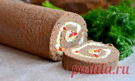 Рулет из печени с начинкой.