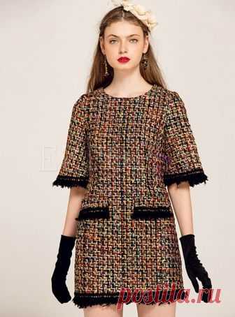 Dresses | Shift Dresses | Houndstooth Tassel Fake Pocket Half Shift Dress