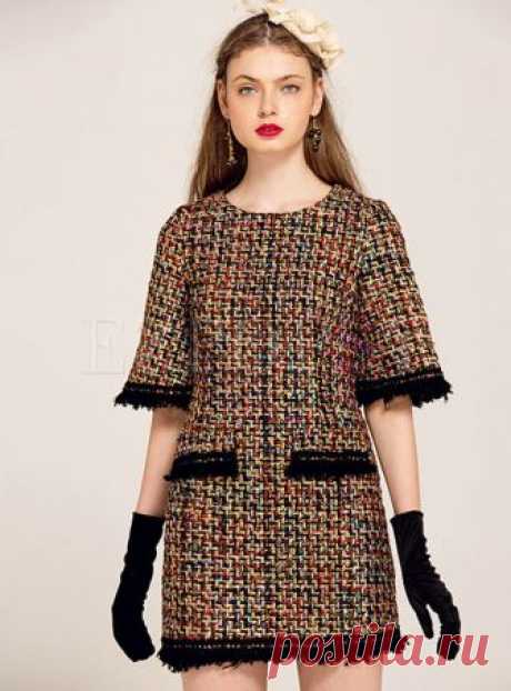 Dresses | Shift Dresses | Houndstooth Tassel Fake Pocket Half Shift Dress