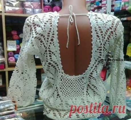 Шикарная кофточка с открытой спиной.Схема по ссылке https://ya-hozyaika.com/vyazanie-kryuchkom/bluza-kofto..