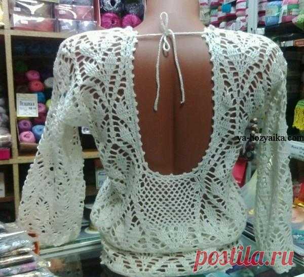 Шикарная кофточка с открытой спиной.Схема по ссылке http://ya-hozyaika.com/vyazanie-kryuchkom/bluza-kofto..
