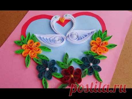 ☑️Paper Quilling How to make Beautiful Quilling Heart and 🐦💘🐦swans⏭Quilled Greeting Card