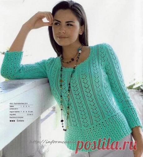 Ажурный Пуловер с Рукавами 3/4 | Ниточка