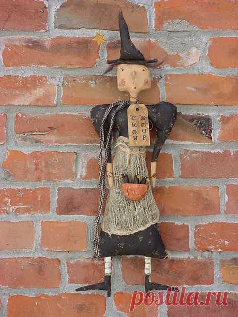 PDF E-PATTERN Primitive Folk Art 'Crow Soup' Witch от OffTheBeam