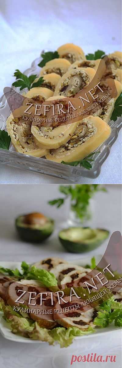 Рулет из сыра с курицей и фисташками