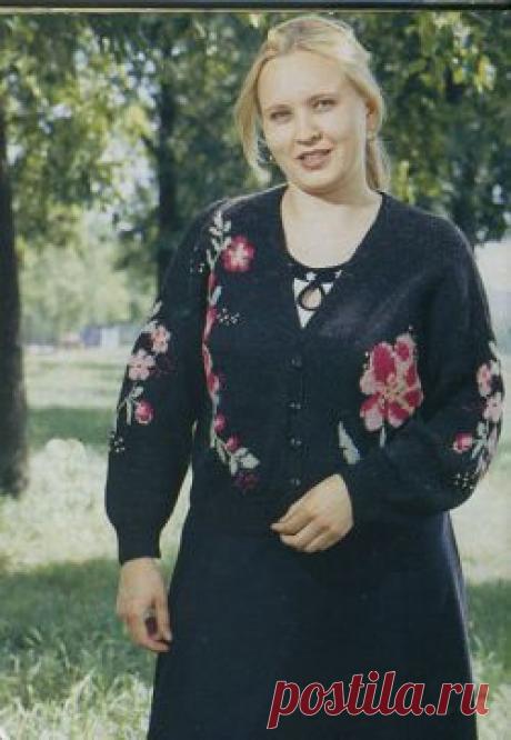 Жакет с цветами. Вязание спицами для женщин. Узелок.ру