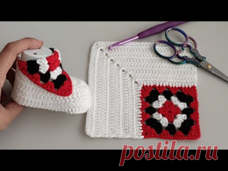 Невероятная модель вязания крючком детской обуви Granny Square, которую может освоить КАЖДЫЙ новичок