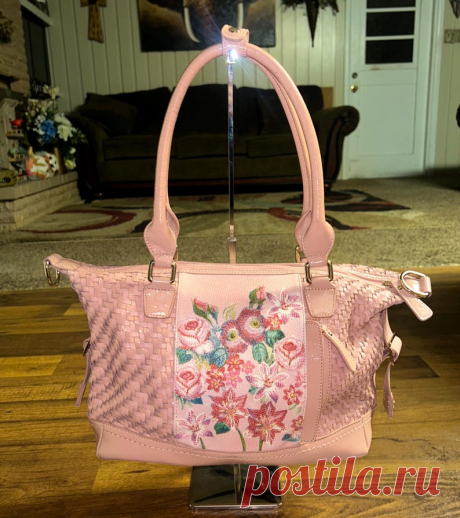 Sharif NY • Leather • Pink W/ Multi-colors Floral Embroidery • Shoulder Bag • Mint Condition - Etsy