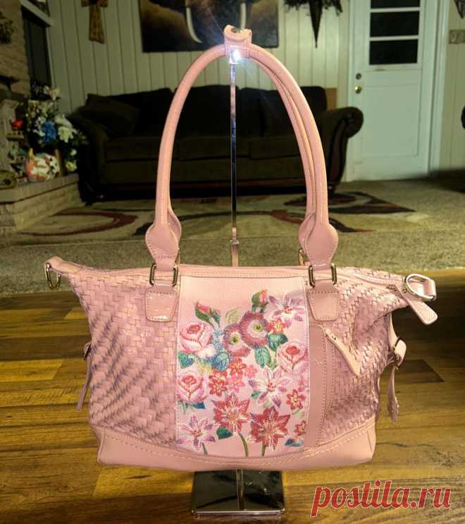 Sharif NY • Leather • Pink W/ Multi-colors Floral Embroidery • Shoulder Bag • Mint Condition - Etsy