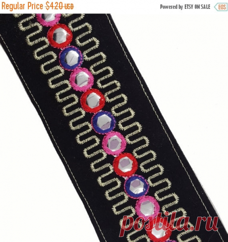 SALE Faux Suede Black Embroidered Ribbon Trim with by KBazaar