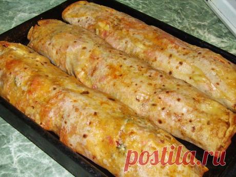 "Фаршированный" лаваш запечённый в духовке.